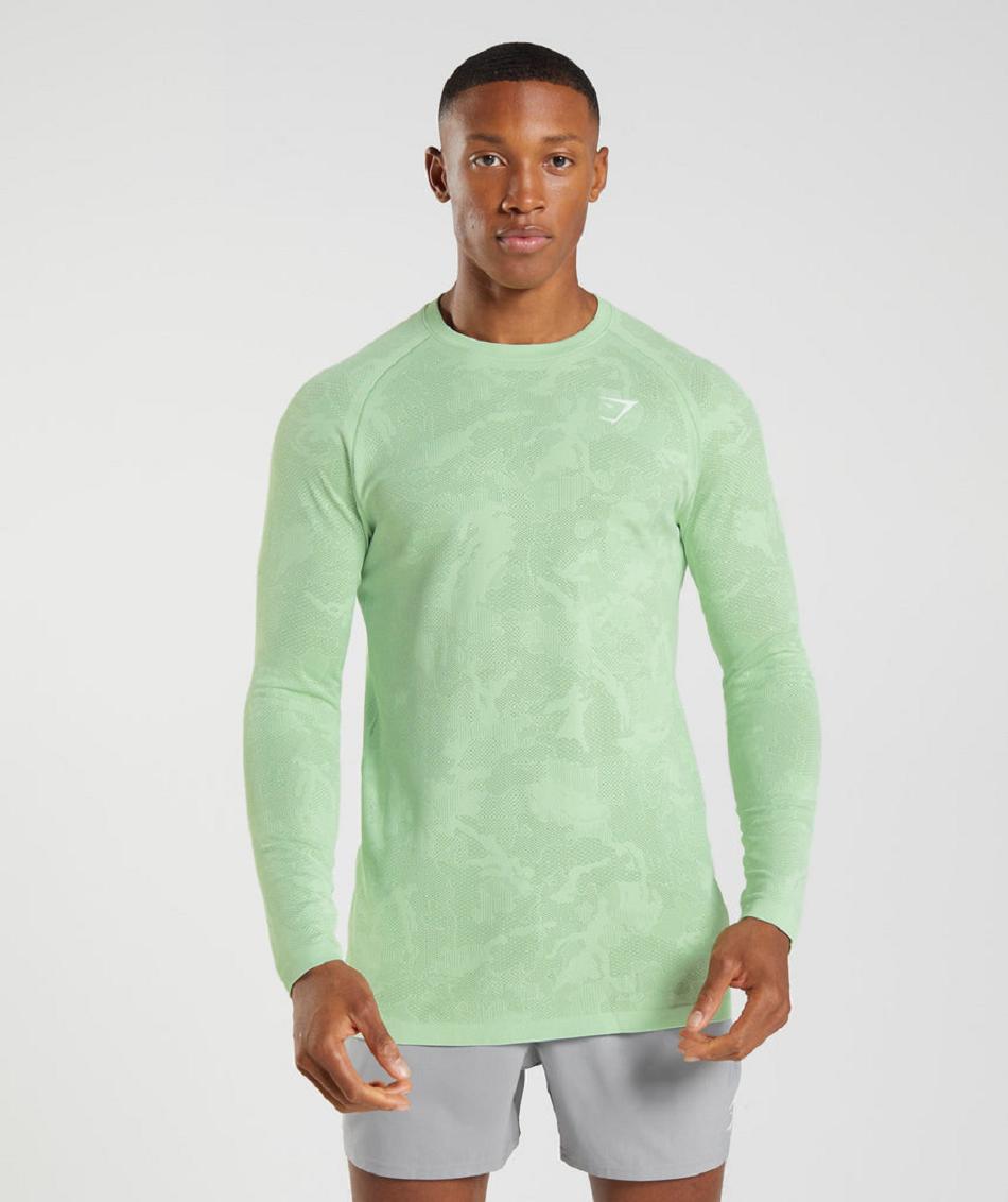 Long Sleeve Gymshark Geo Seamless Hombre Verde Verde | CO 3480JPQ